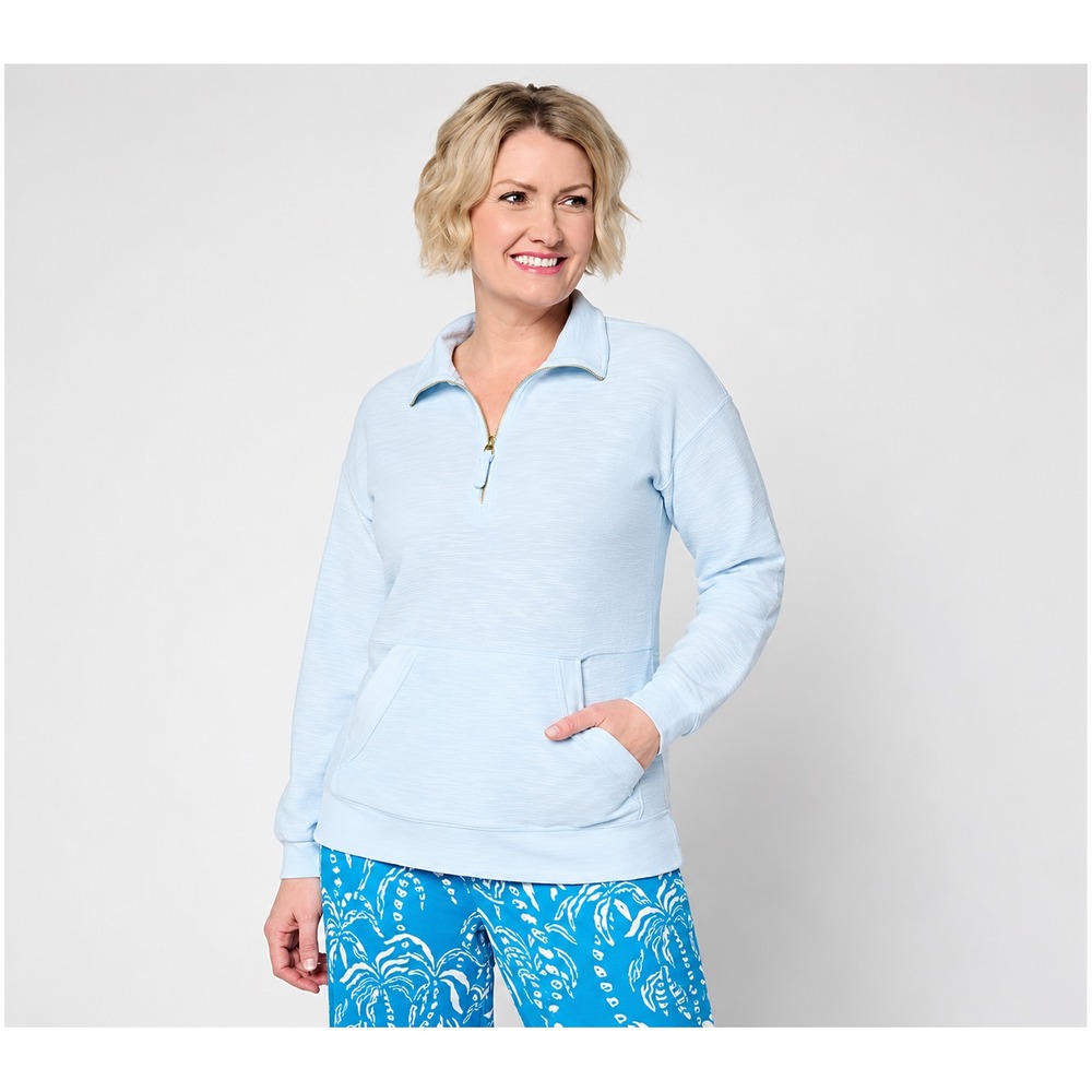 Belle Beach by Kim Gravel Sweatshirt Slub Sea Breeze Half Zip Top Palm Beach , L